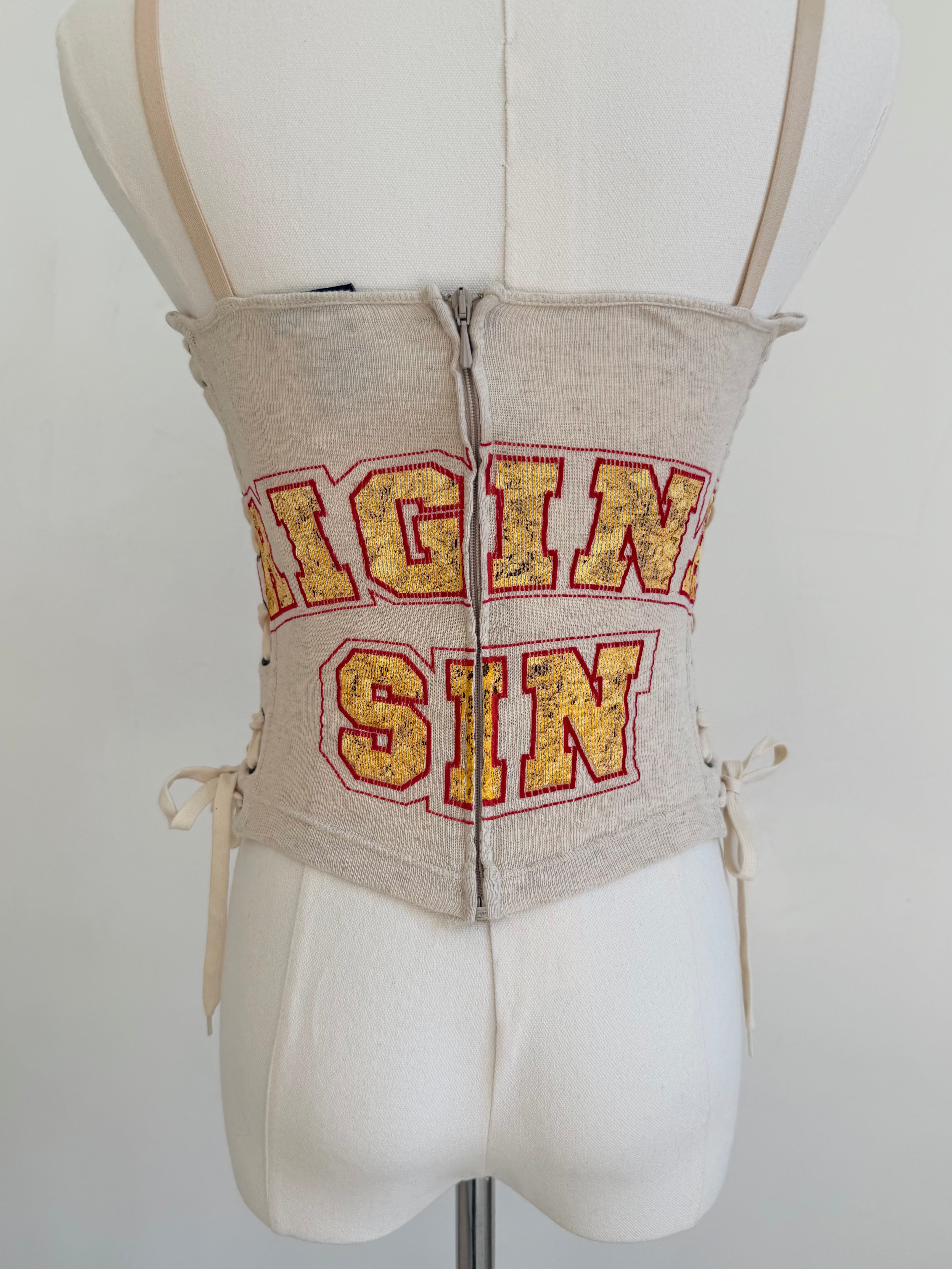 2003 Beige “Super Natural” Lace-Up Corset Tank