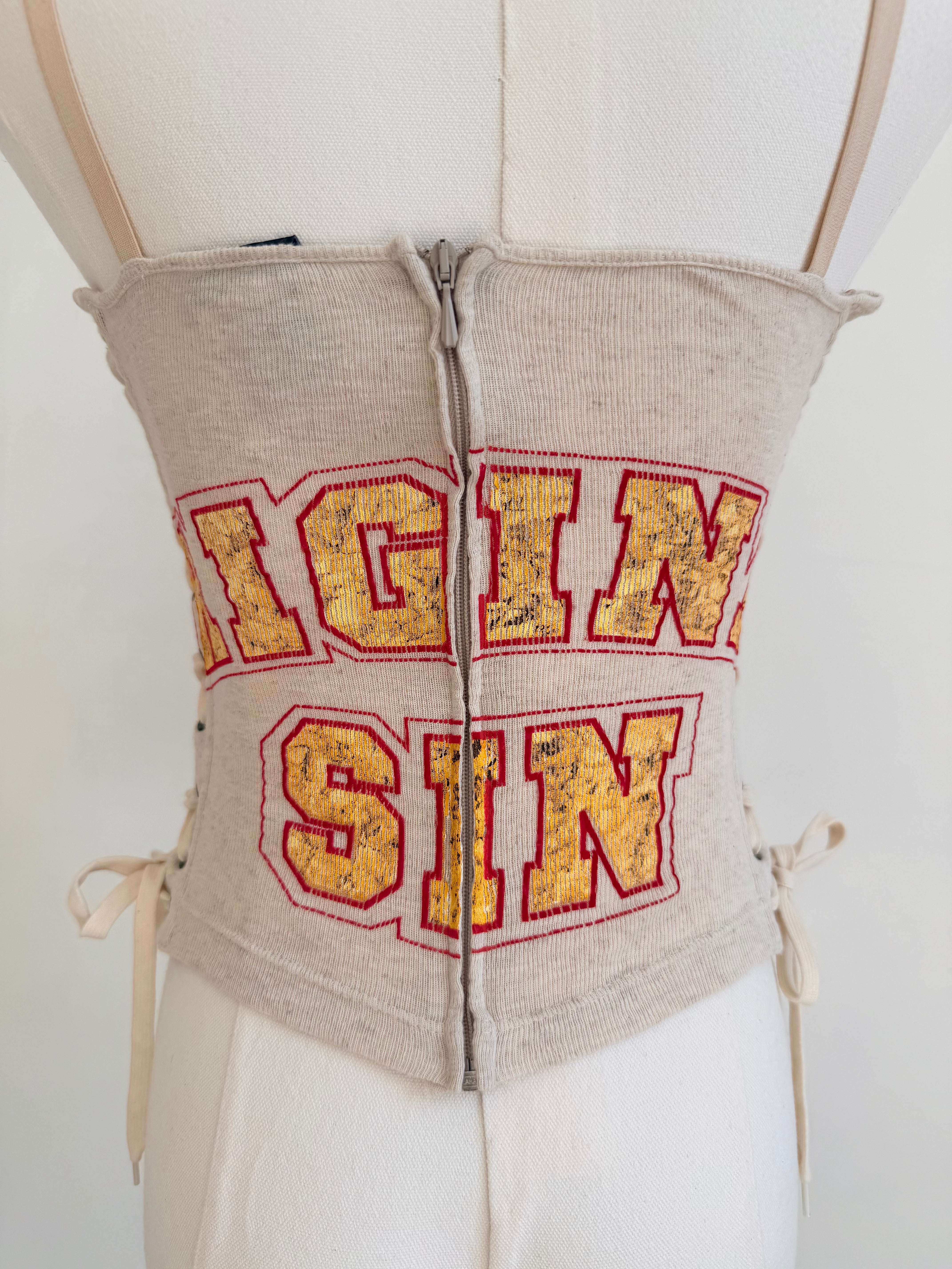 2003 Beige “Super Natural” Lace-Up Corset Tank