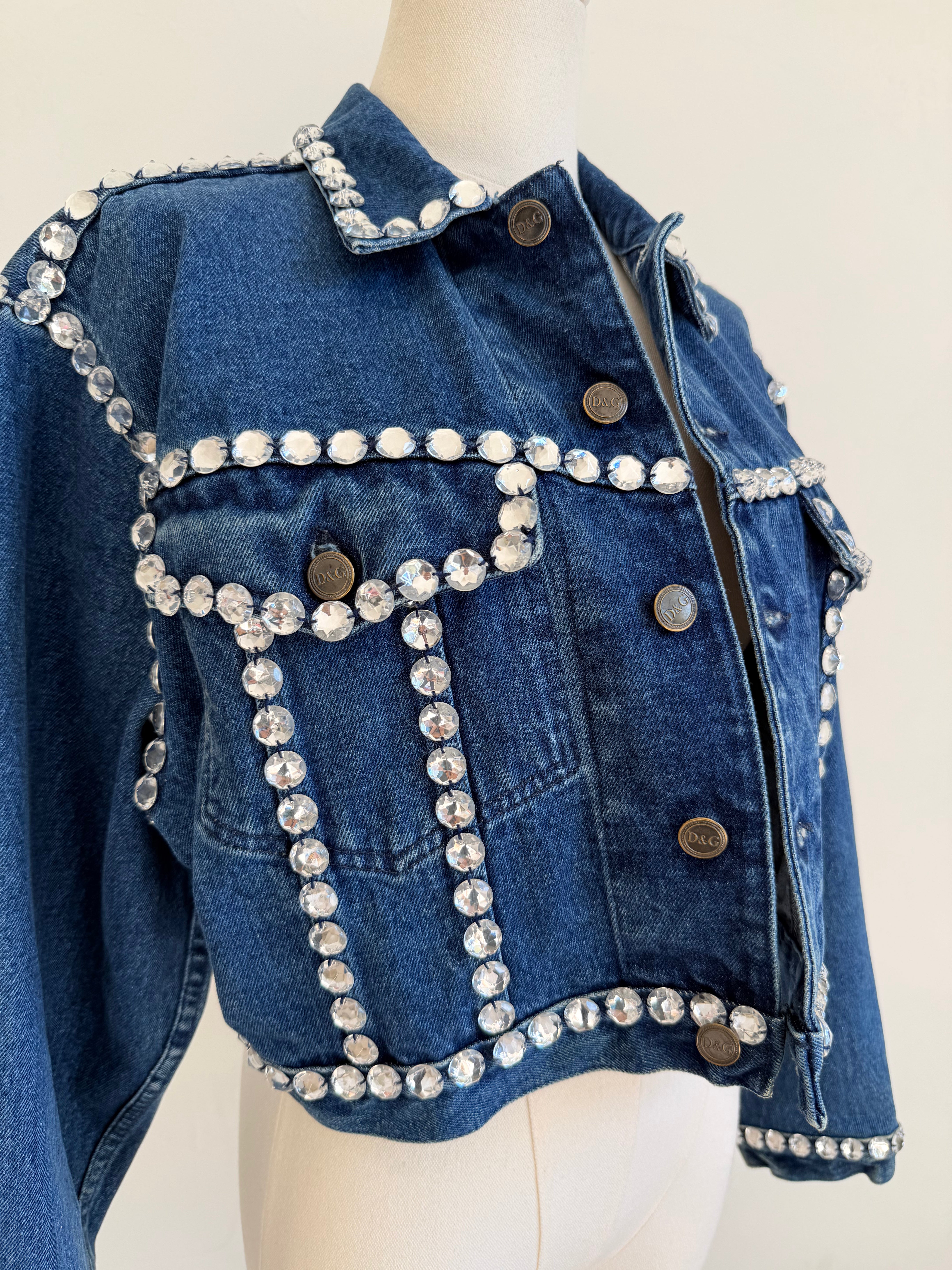 S/S 1992 Denim Cropped Crystal Jacket