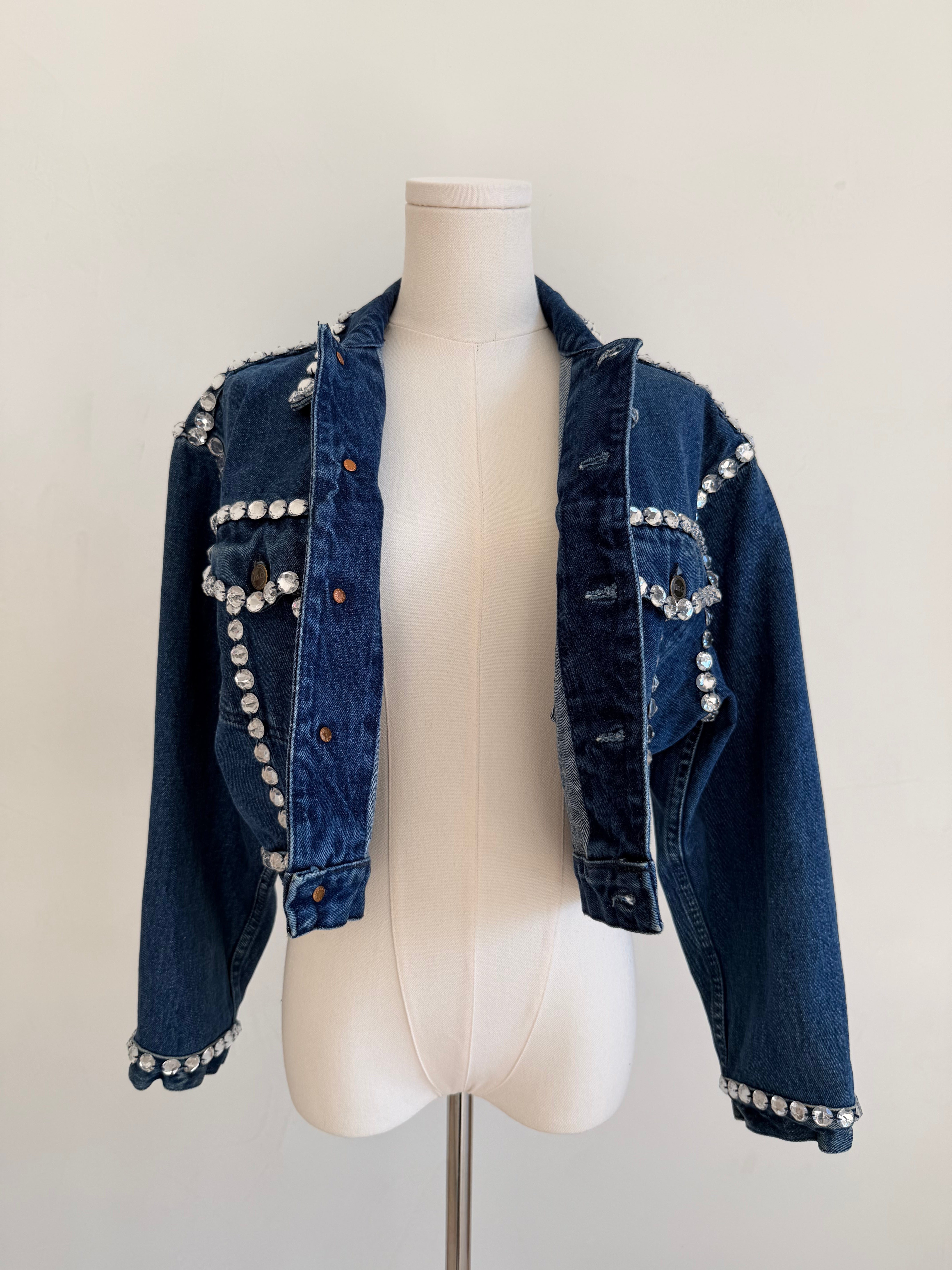 S/S 1992 Denim Cropped Crystal Jacket