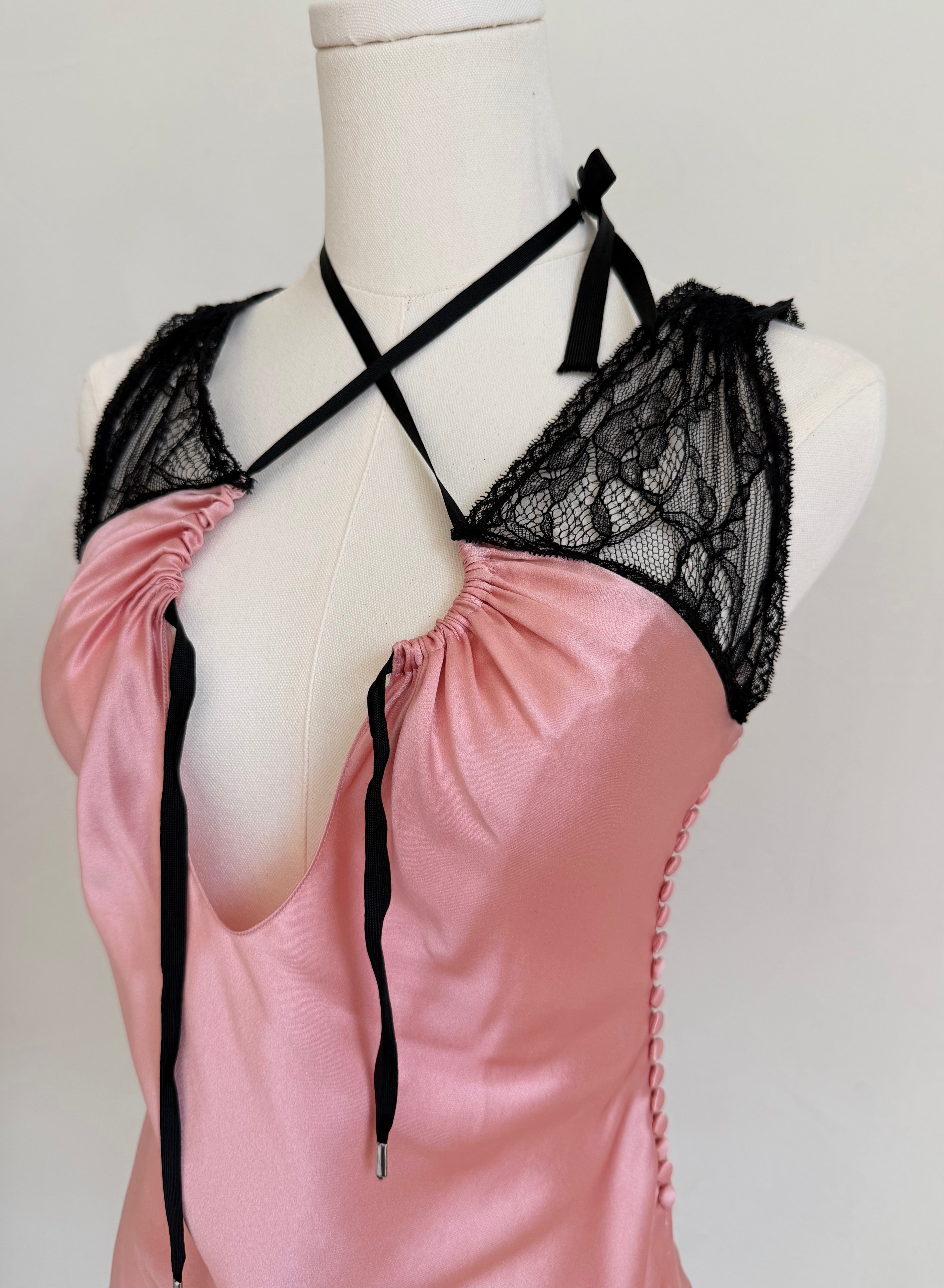 Pink Silk Tank with Black Lace Sleeves