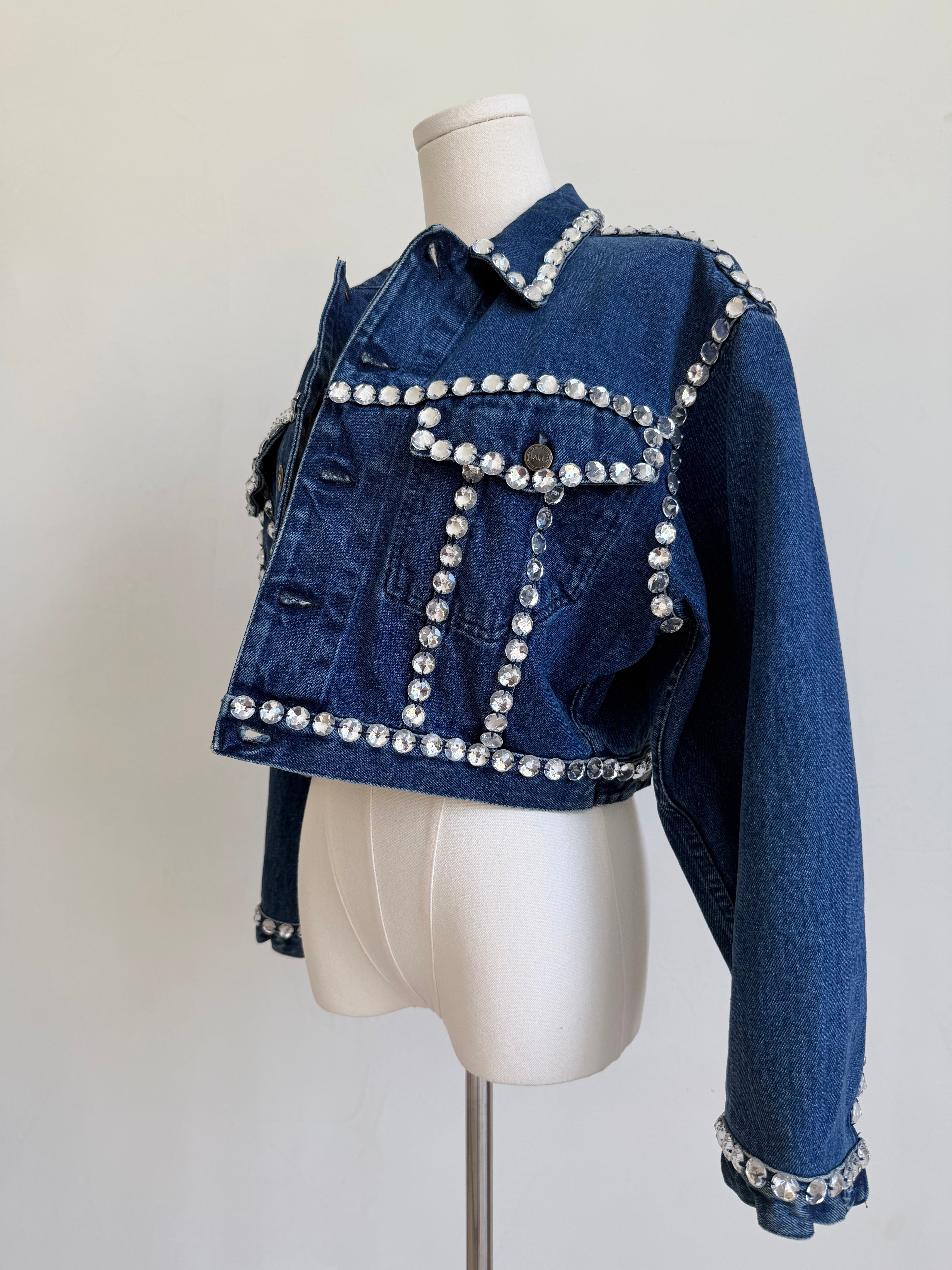 S/S 1992 Denim Cropped Crystal Jacket