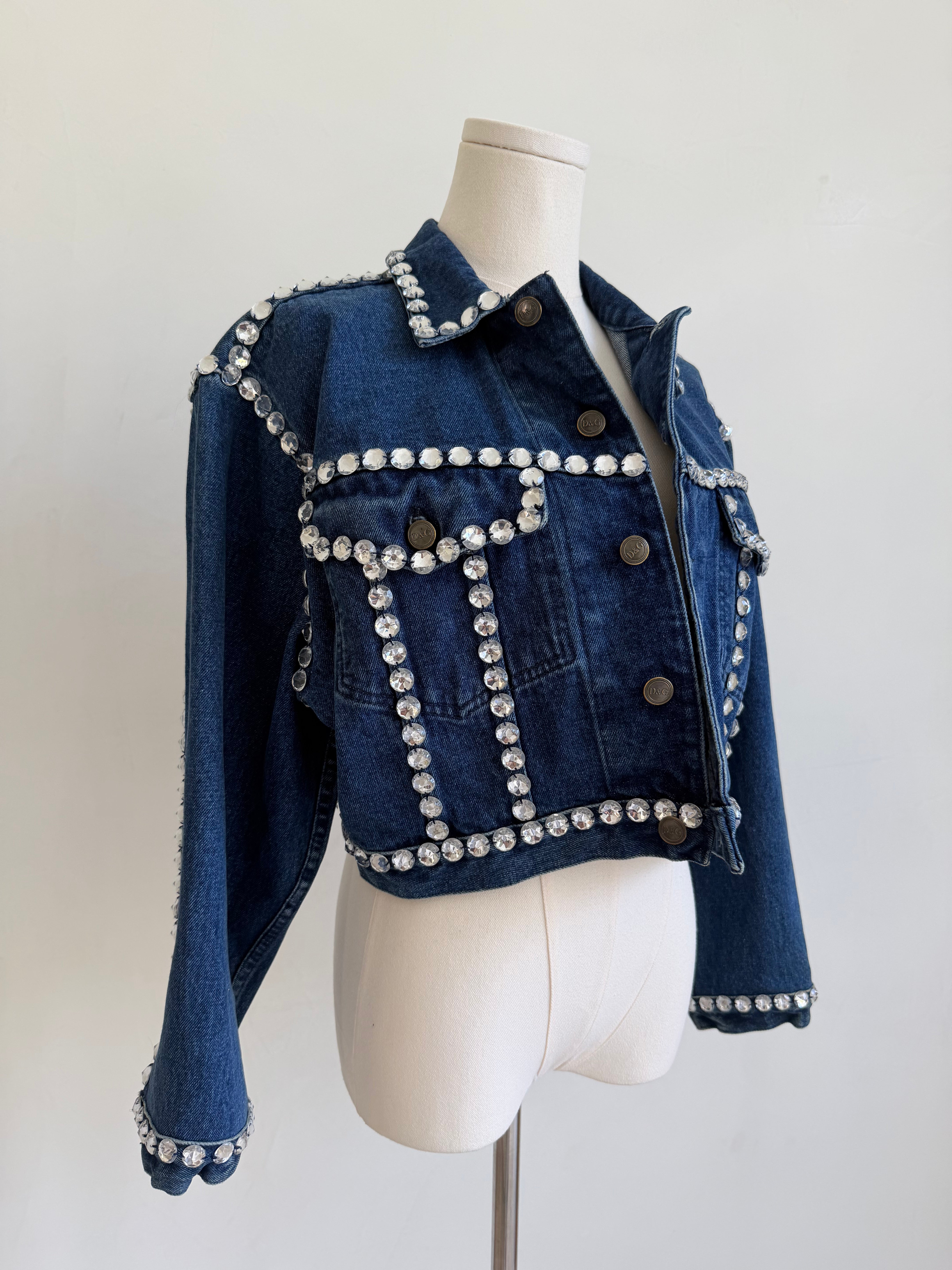 S/S 1992 Denim Cropped Crystal Jacket