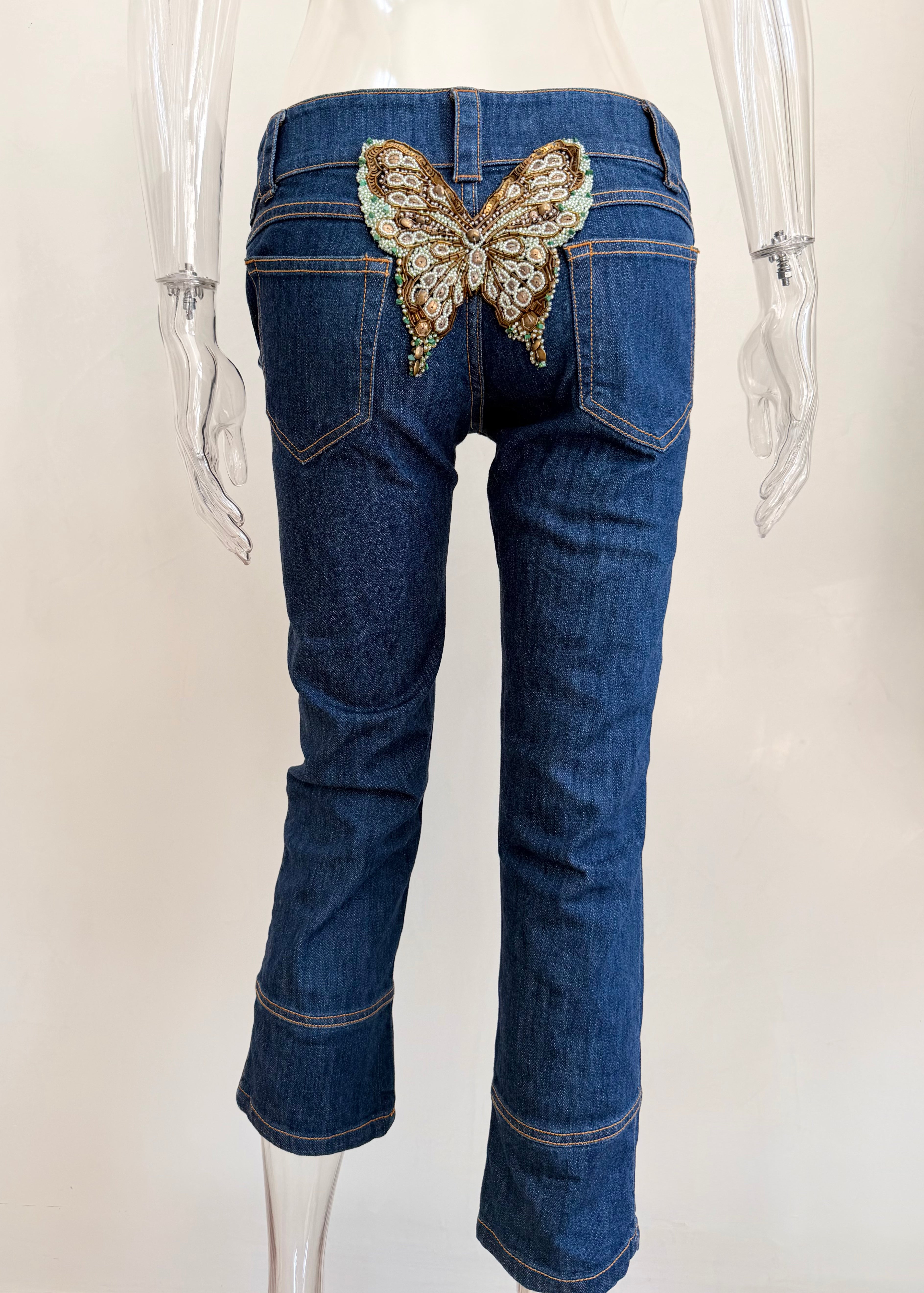 Roma Beaded Butterfly Denim Capris