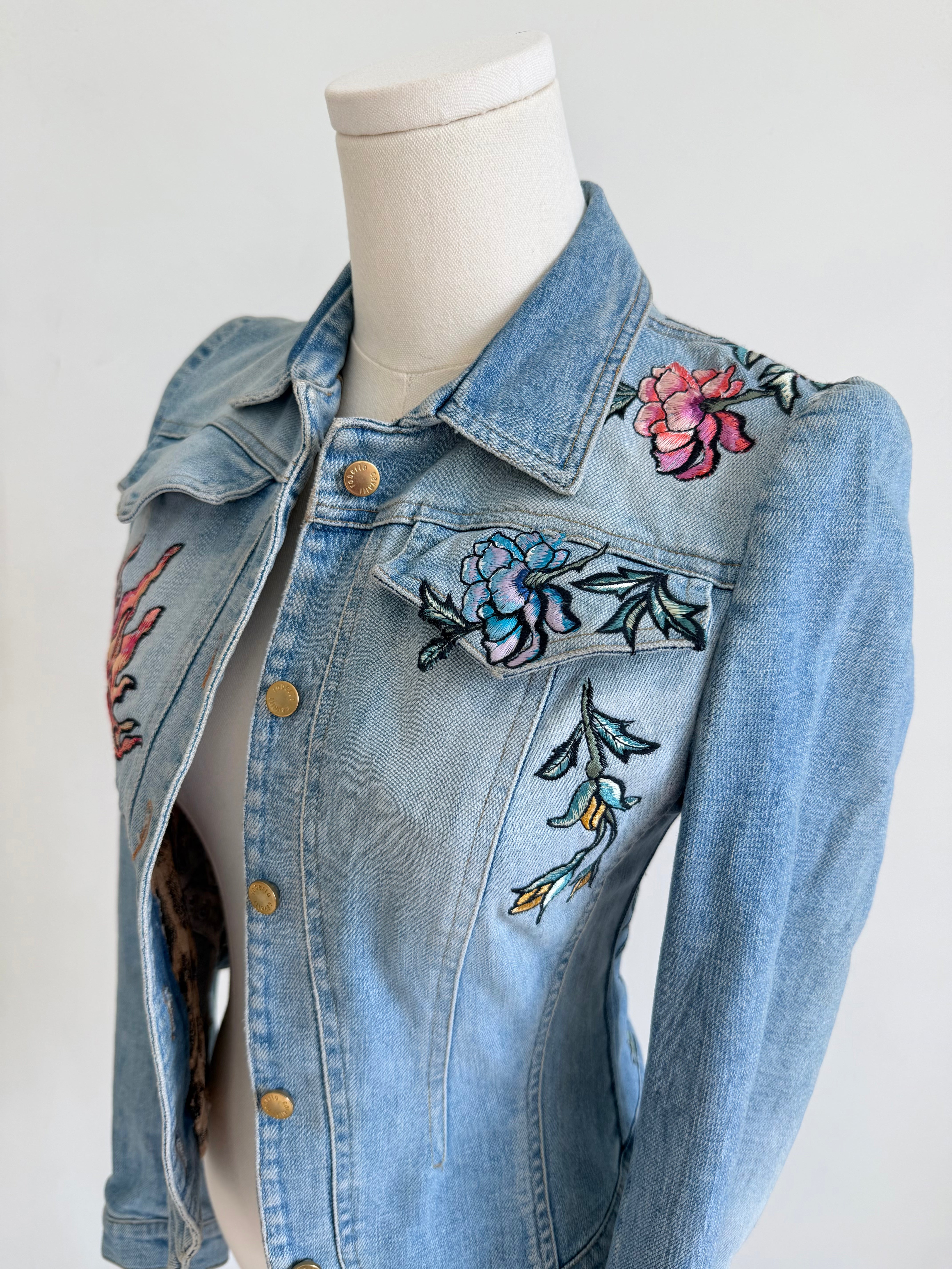 Denim “Forget Me Not” Floral Embroidered Jacket