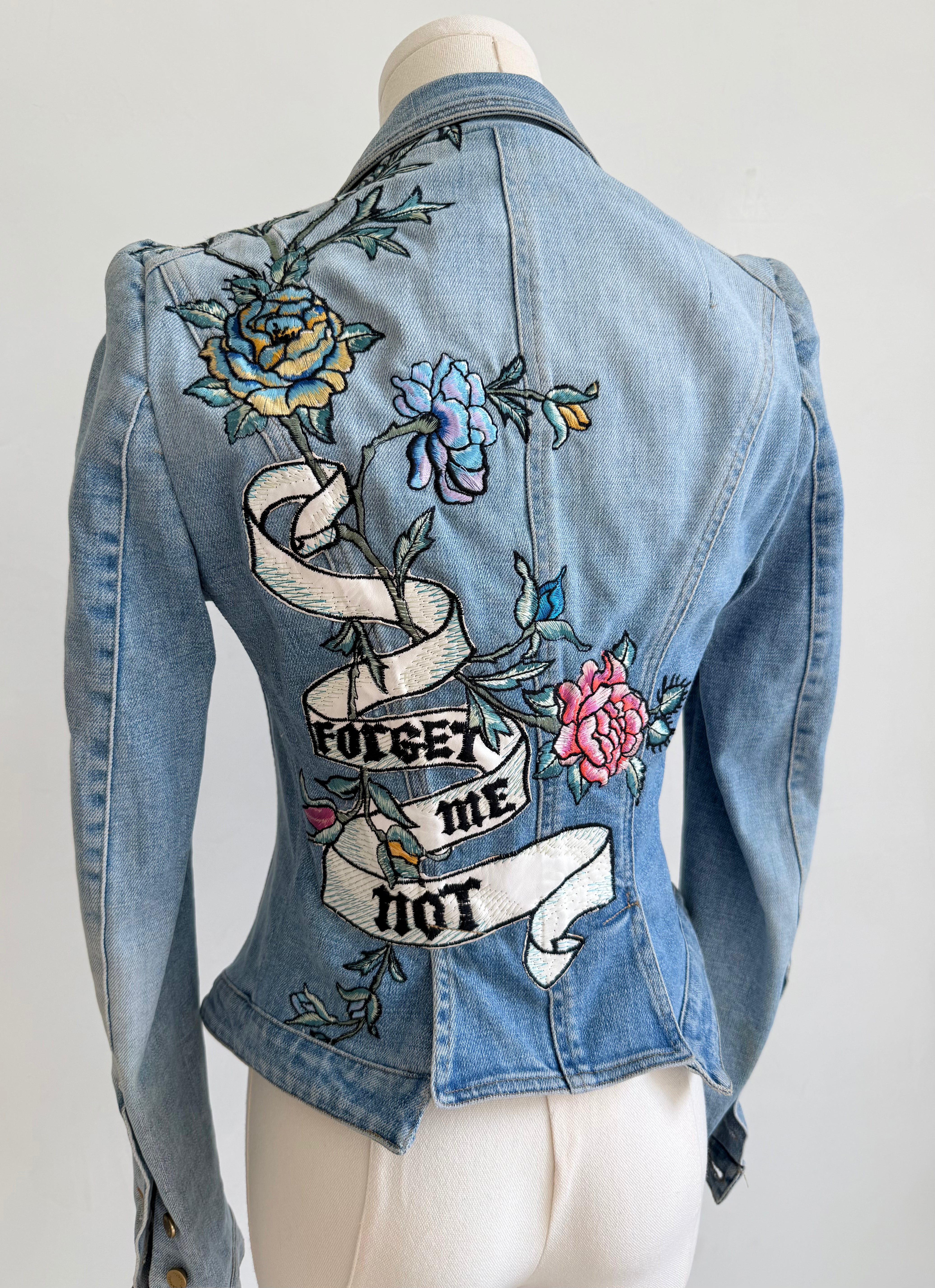 Denim “Forget Me Not” Floral Embroidered Jacket