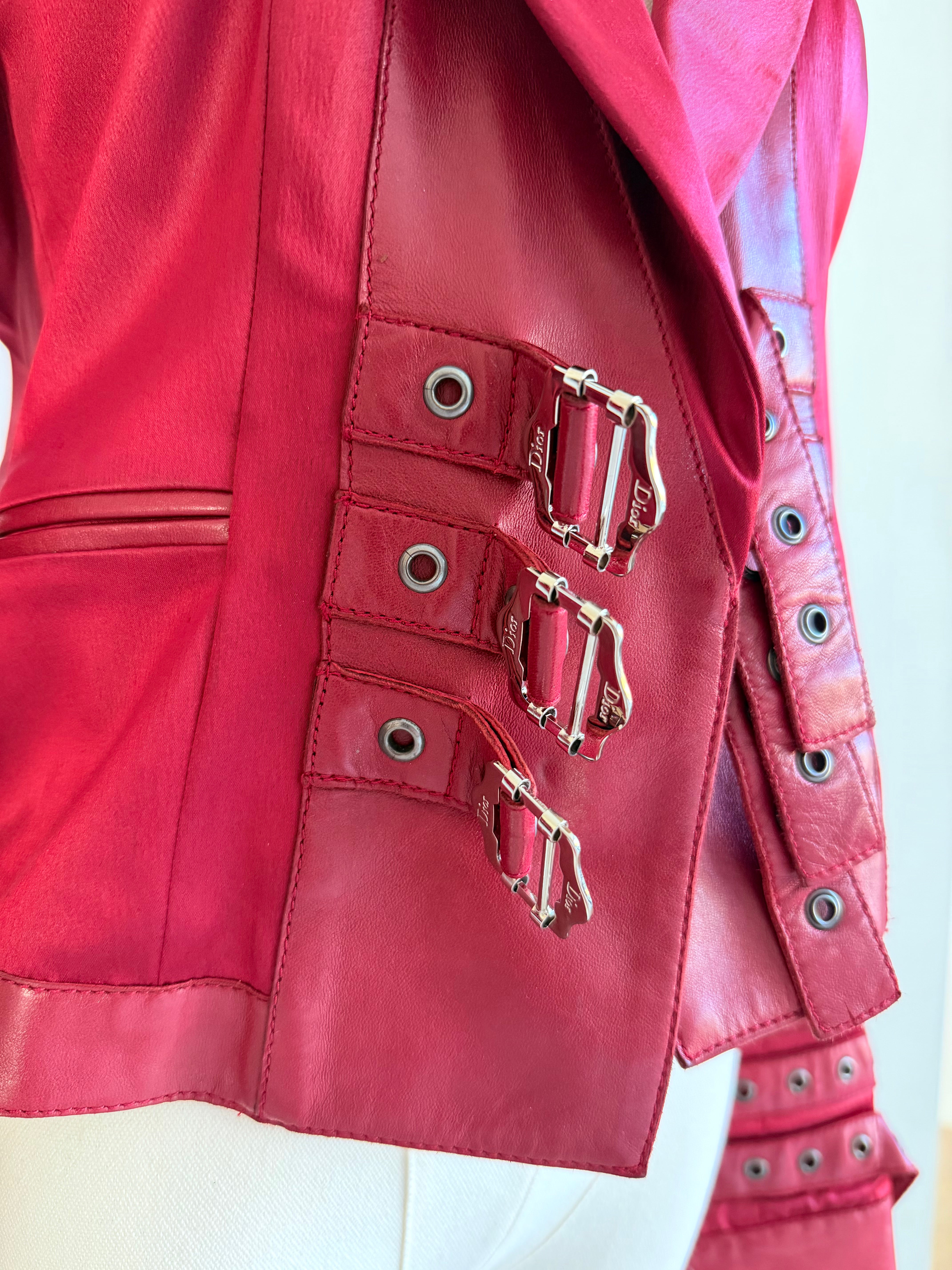 F/W 2003 Red Satin & Lamb Leather Buckle Jacket