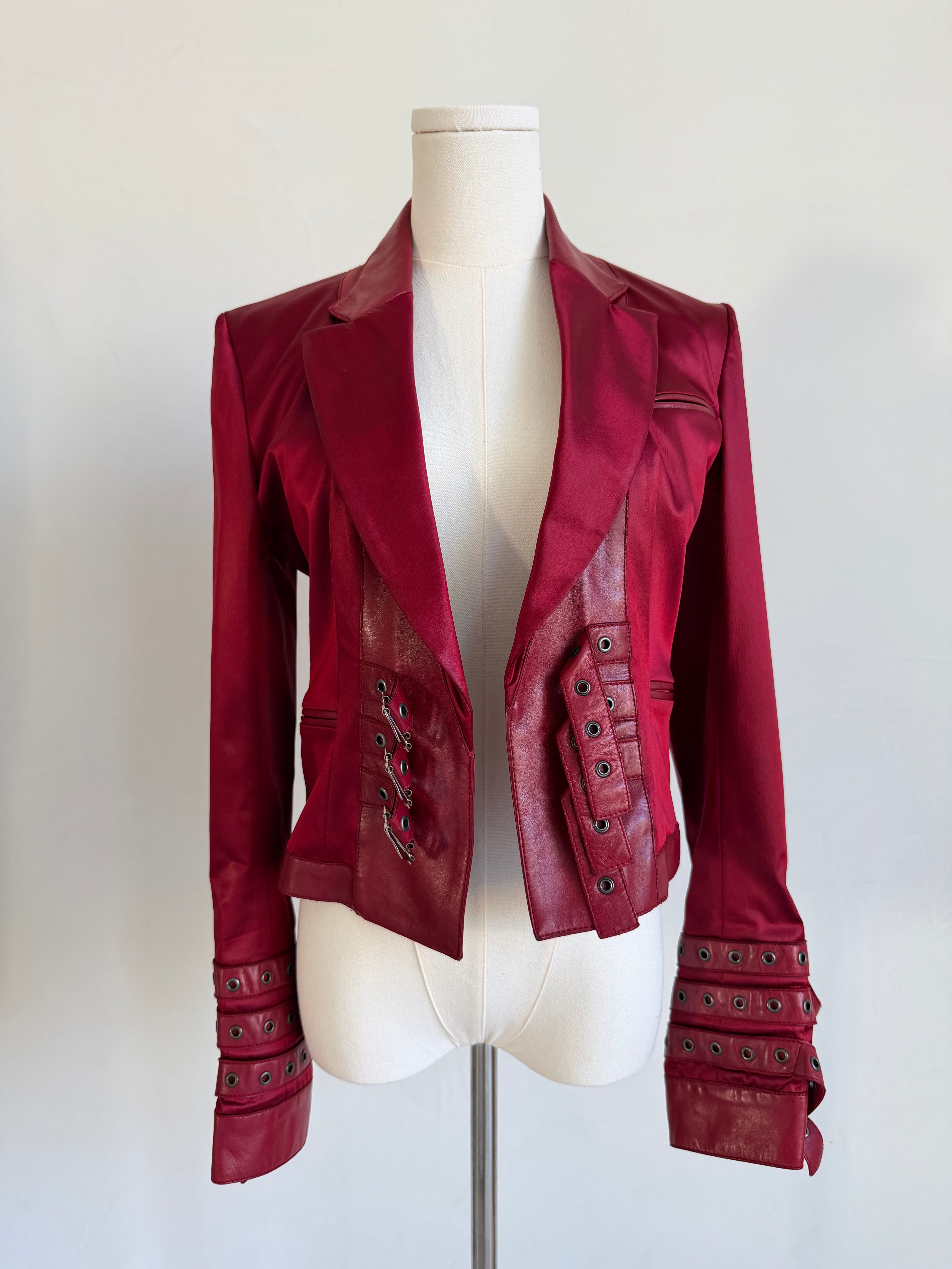 F/W 2003 Red Satin & Lamb Leather Buckle Jacket