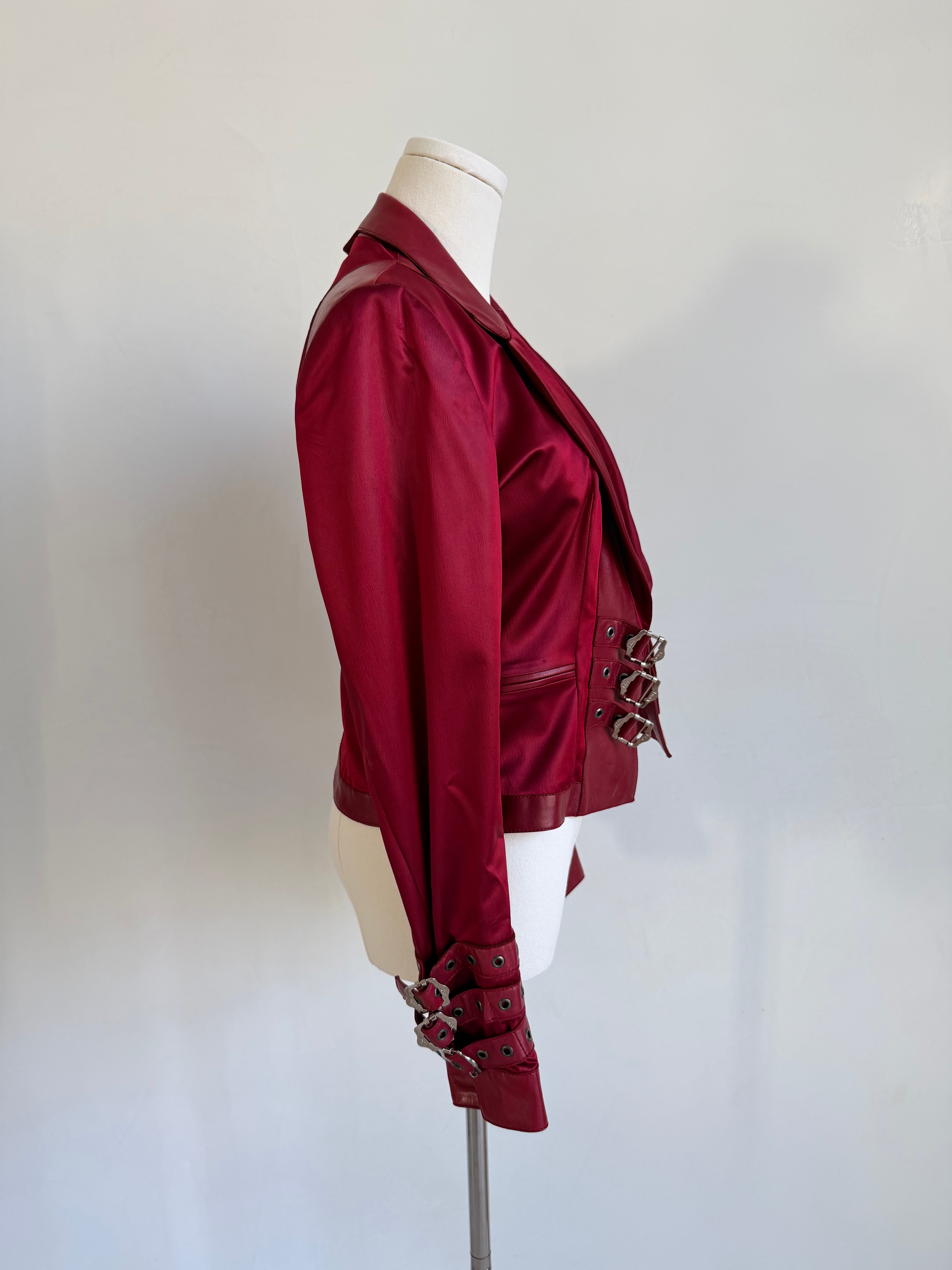 F/W 2003 Red Satin & Lamb Leather Buckle Jacket