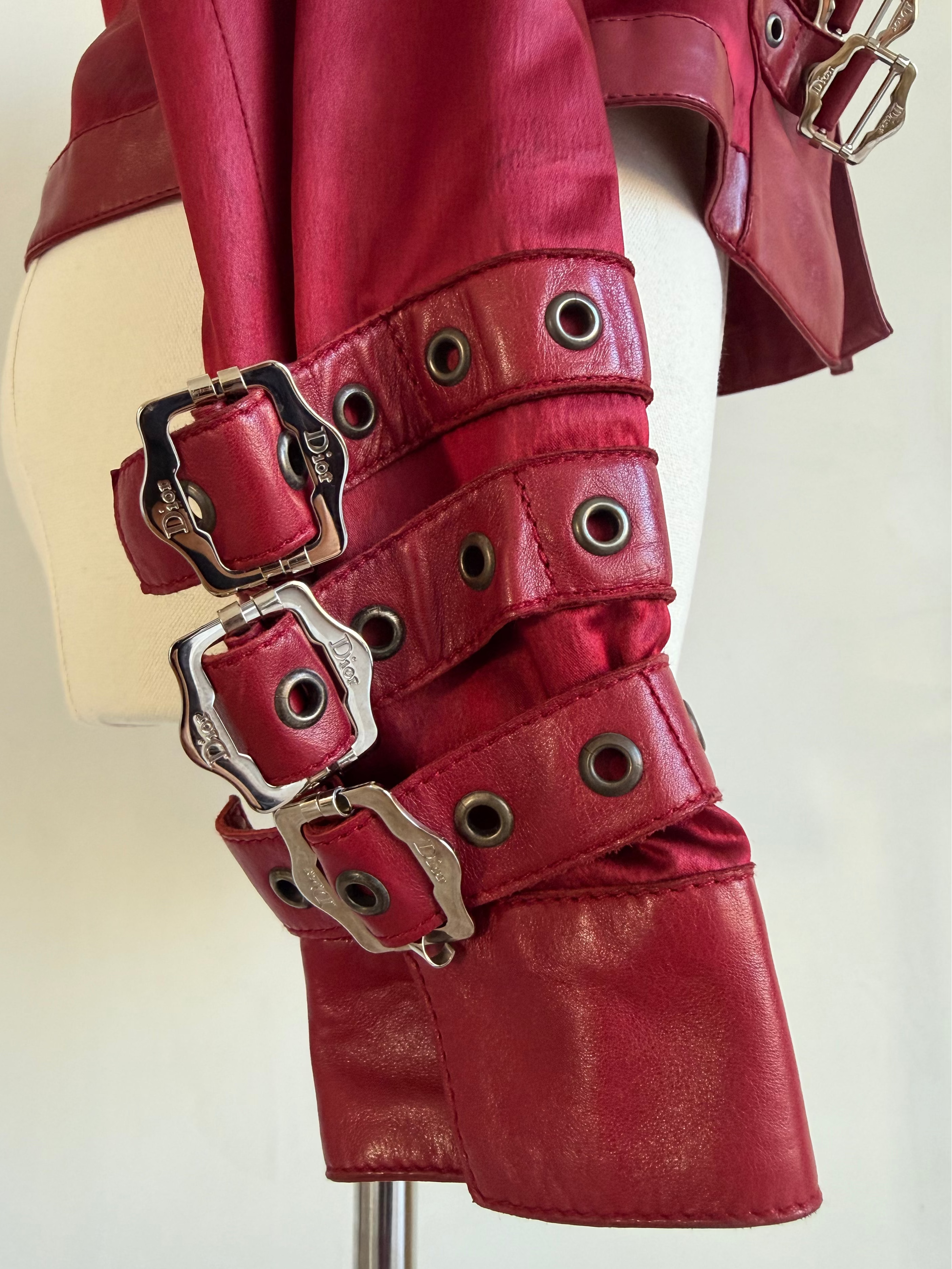 F/W 2003 Red Satin & Lamb Leather Buckle Jacket
