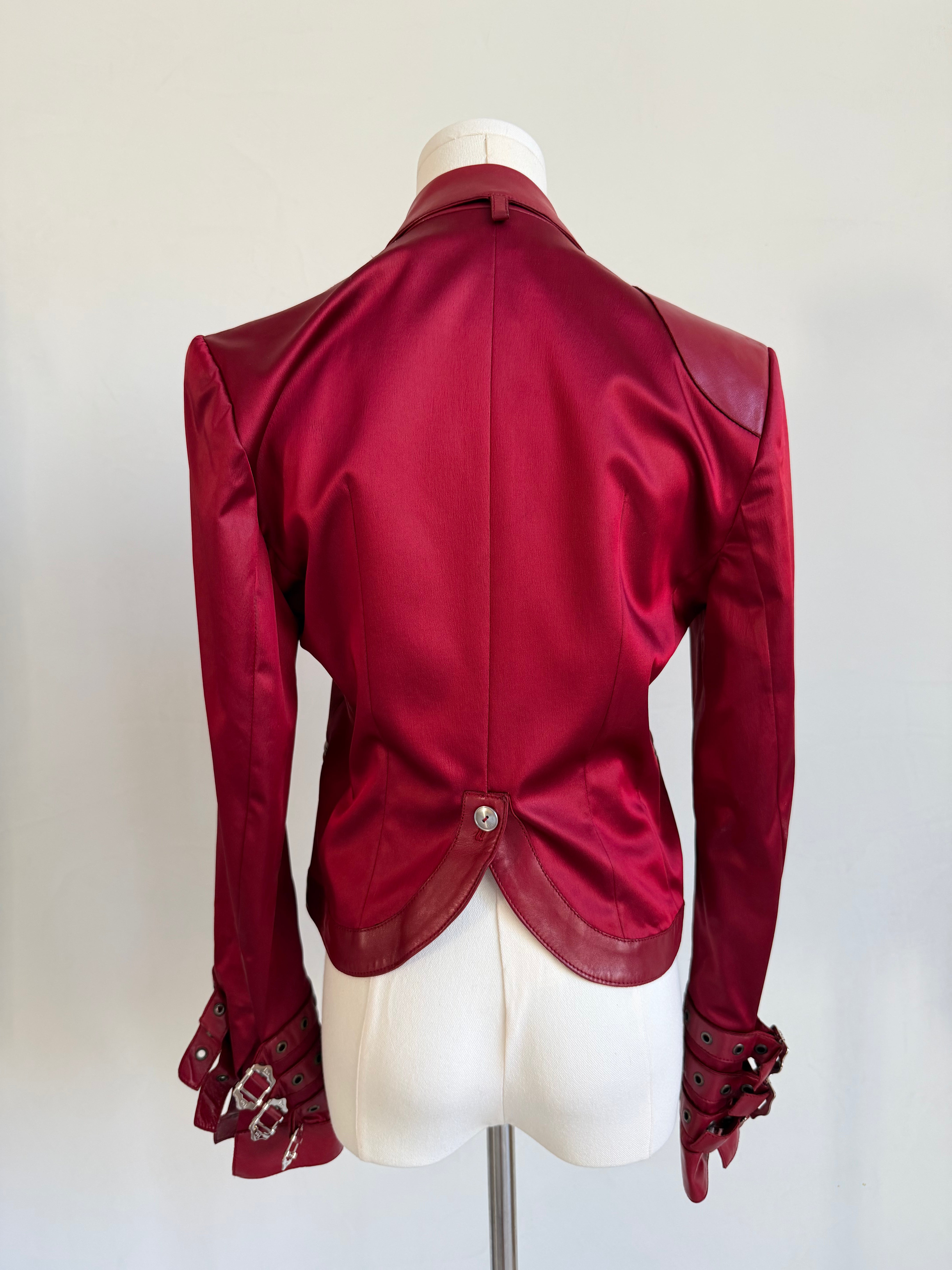 F/W 2003 Red Satin & Lamb Leather Buckle Jacket