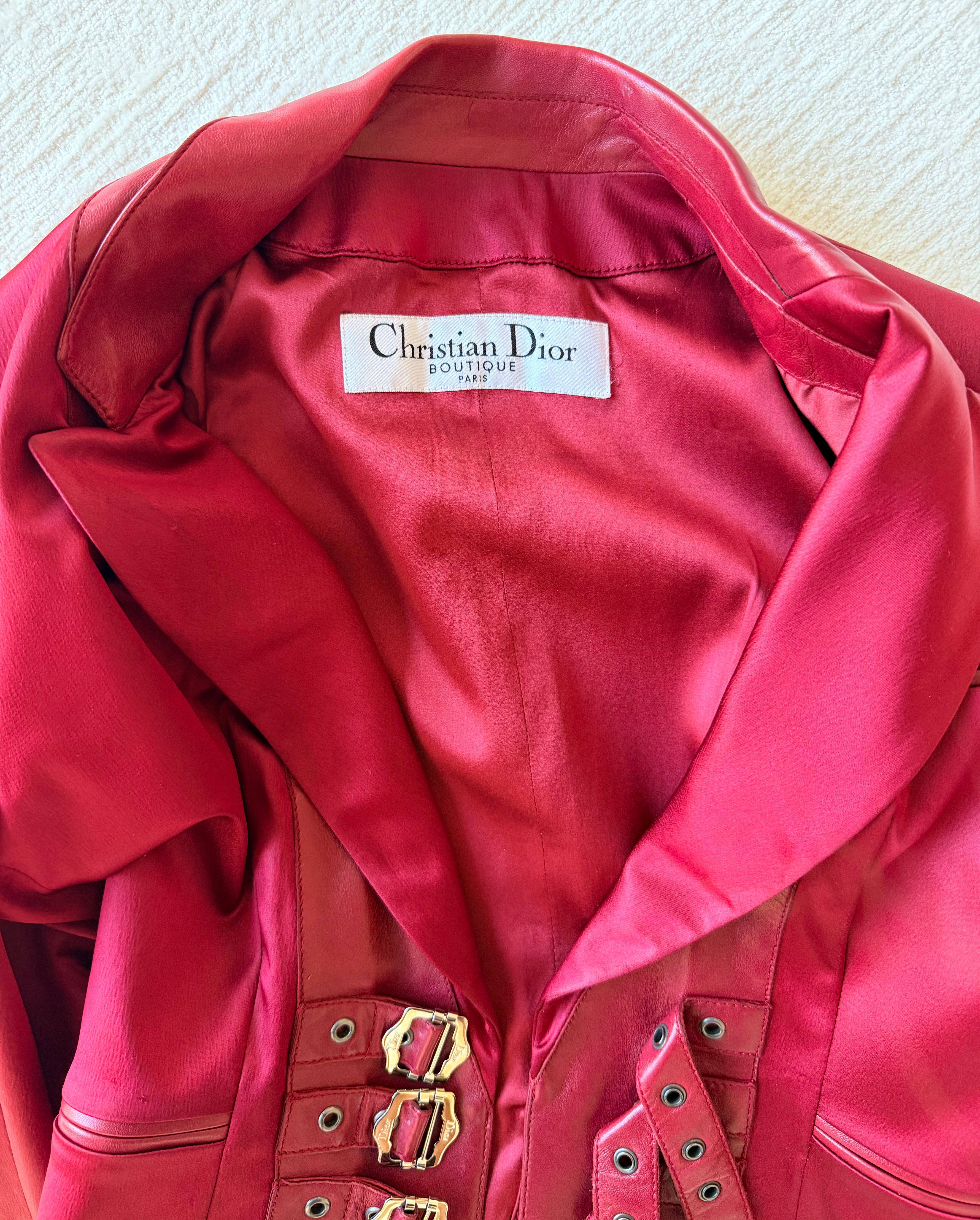 F/W 2003 Red Satin & Lamb Leather Buckle Jacket