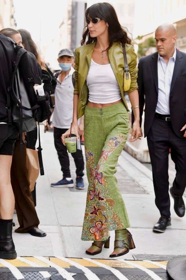 S/S 2003 Green Linen Butterfly Embroidered Trousers