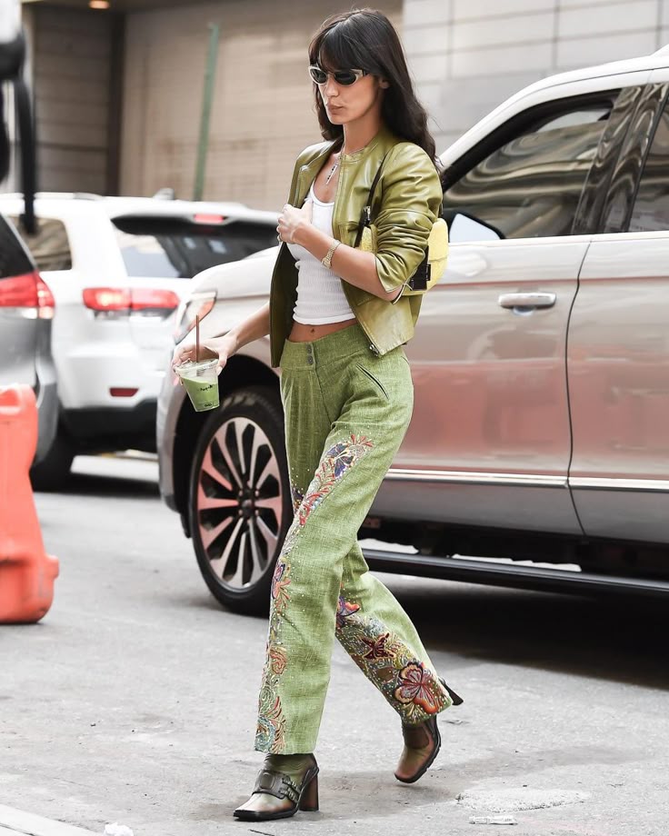 S/S 2003 Green Linen Butterfly Embroidered Trousers