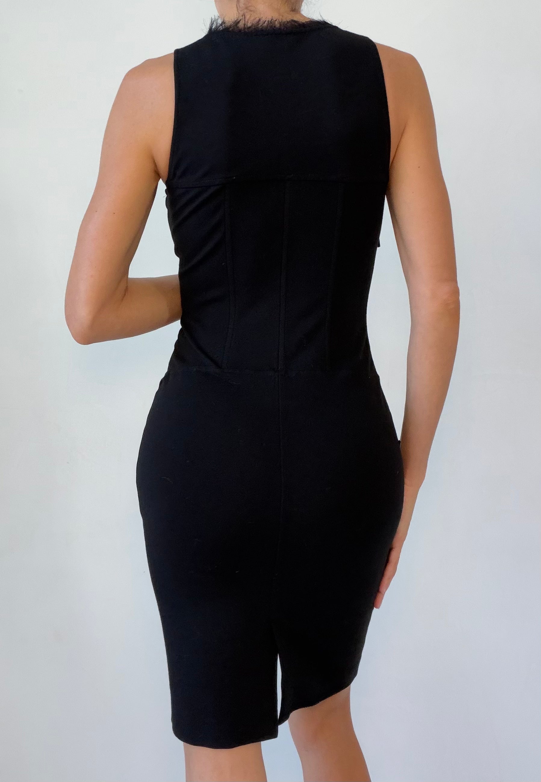 Lace Up Dress with Textured Collar