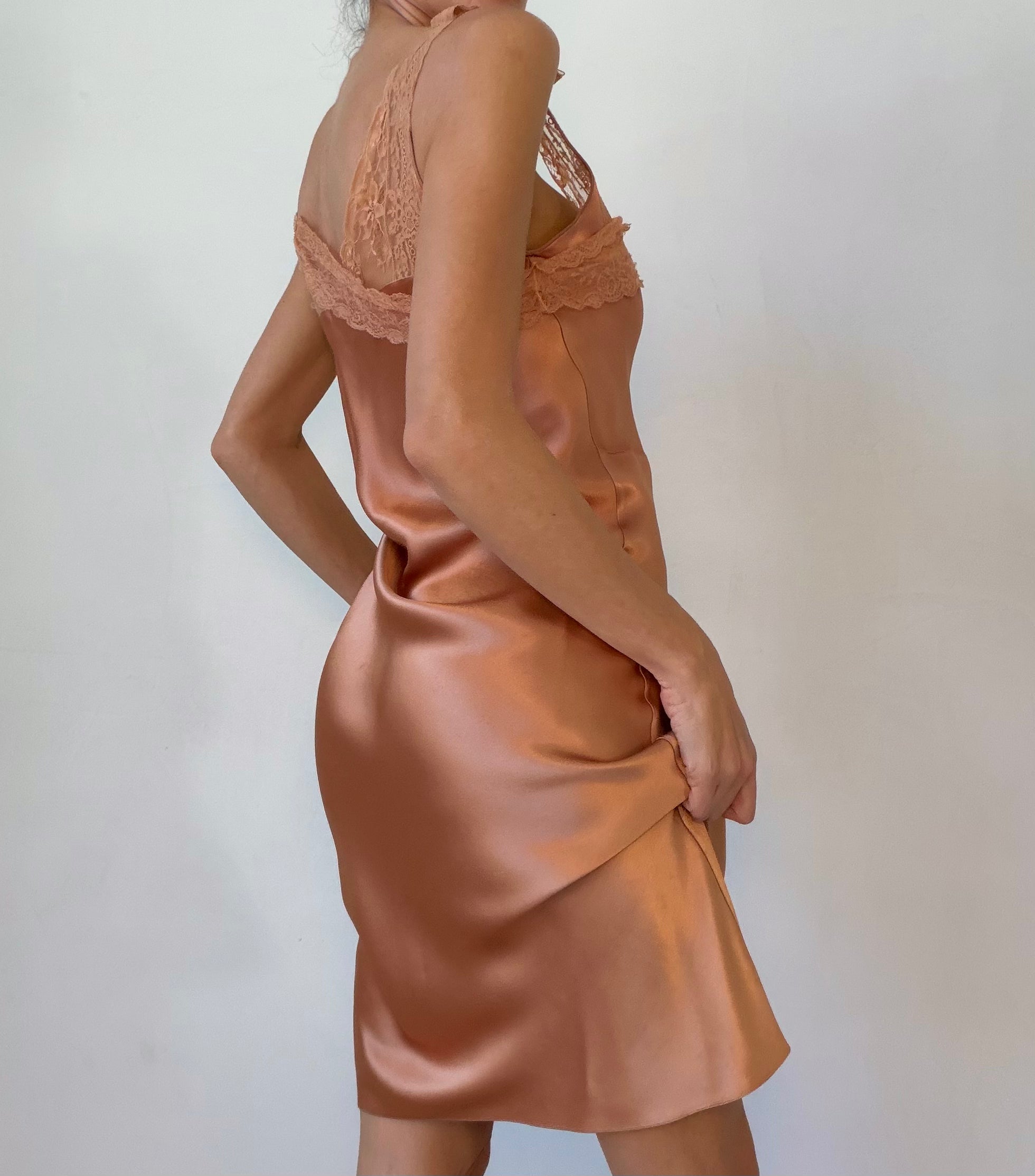 2005/2006 Bronze Lace-Trim Slip Dress