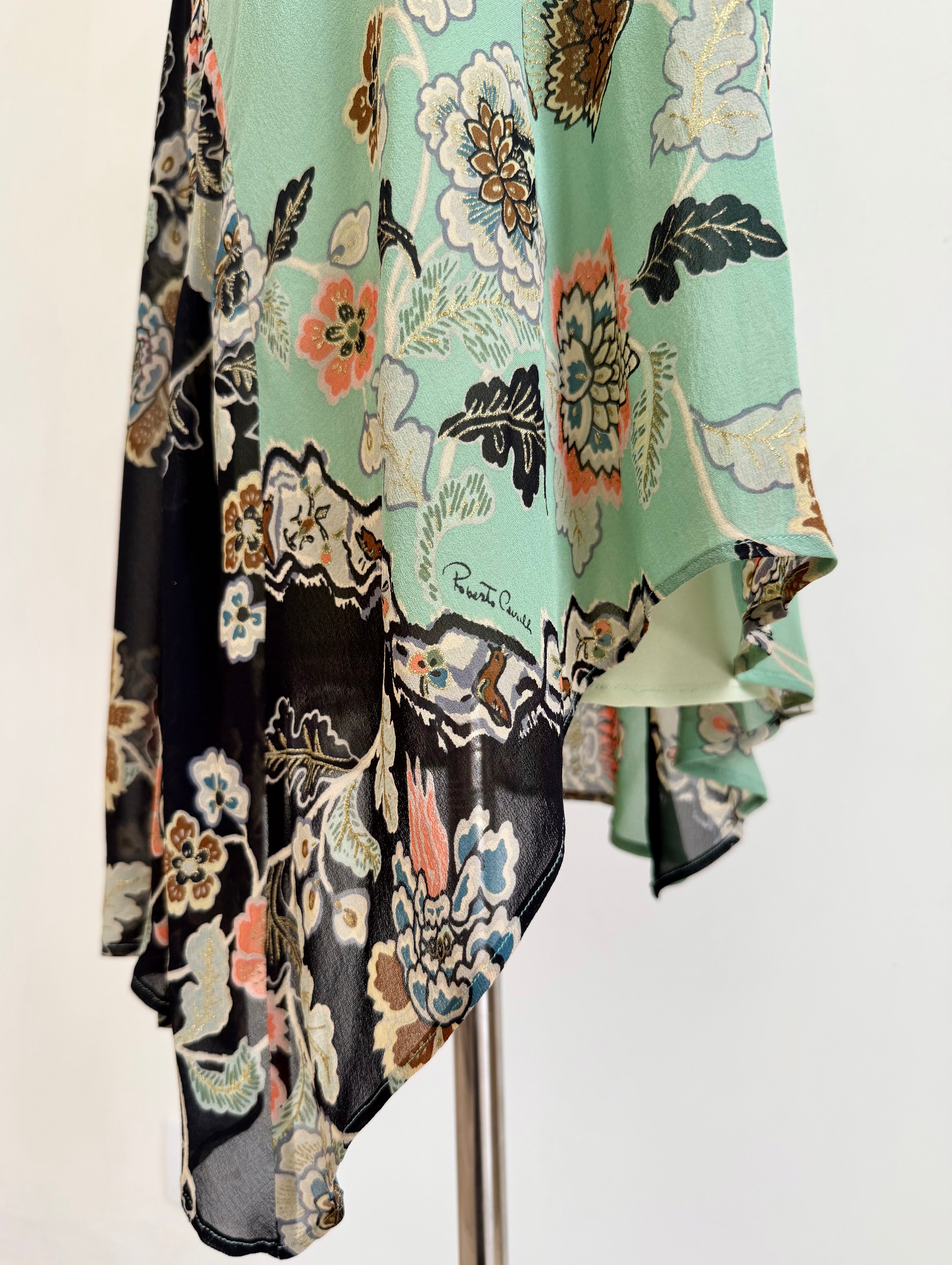 S/S 2003 Mint Chinoiserie Silk Midi Skirt with Slip