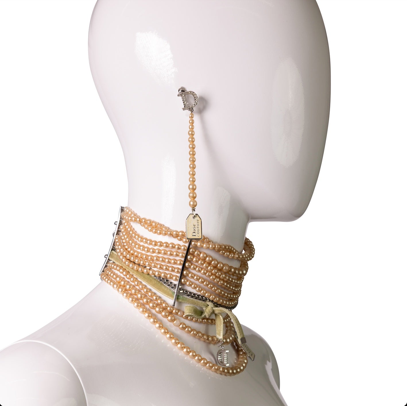 Multi-Strand Pearl & Velvet Maasai-Inspired Couture Choker