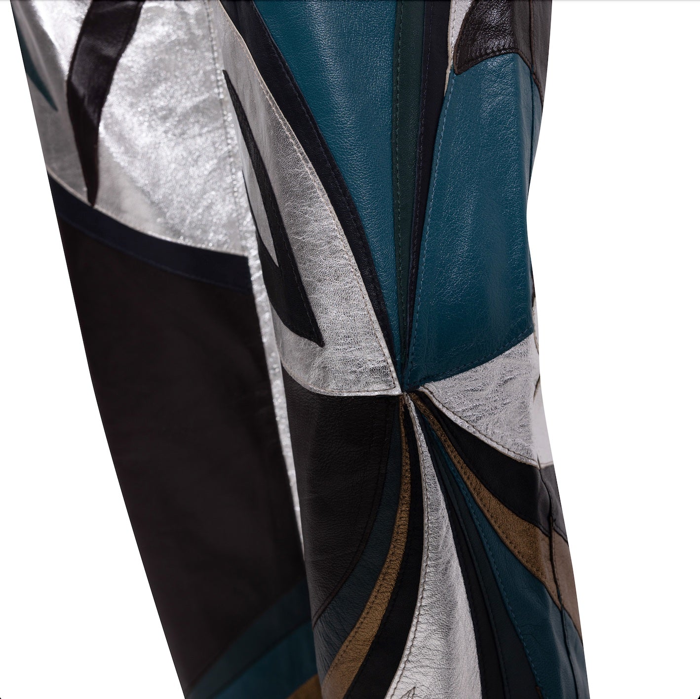 S/S 2002 Silver Leather Patchwork Trousers