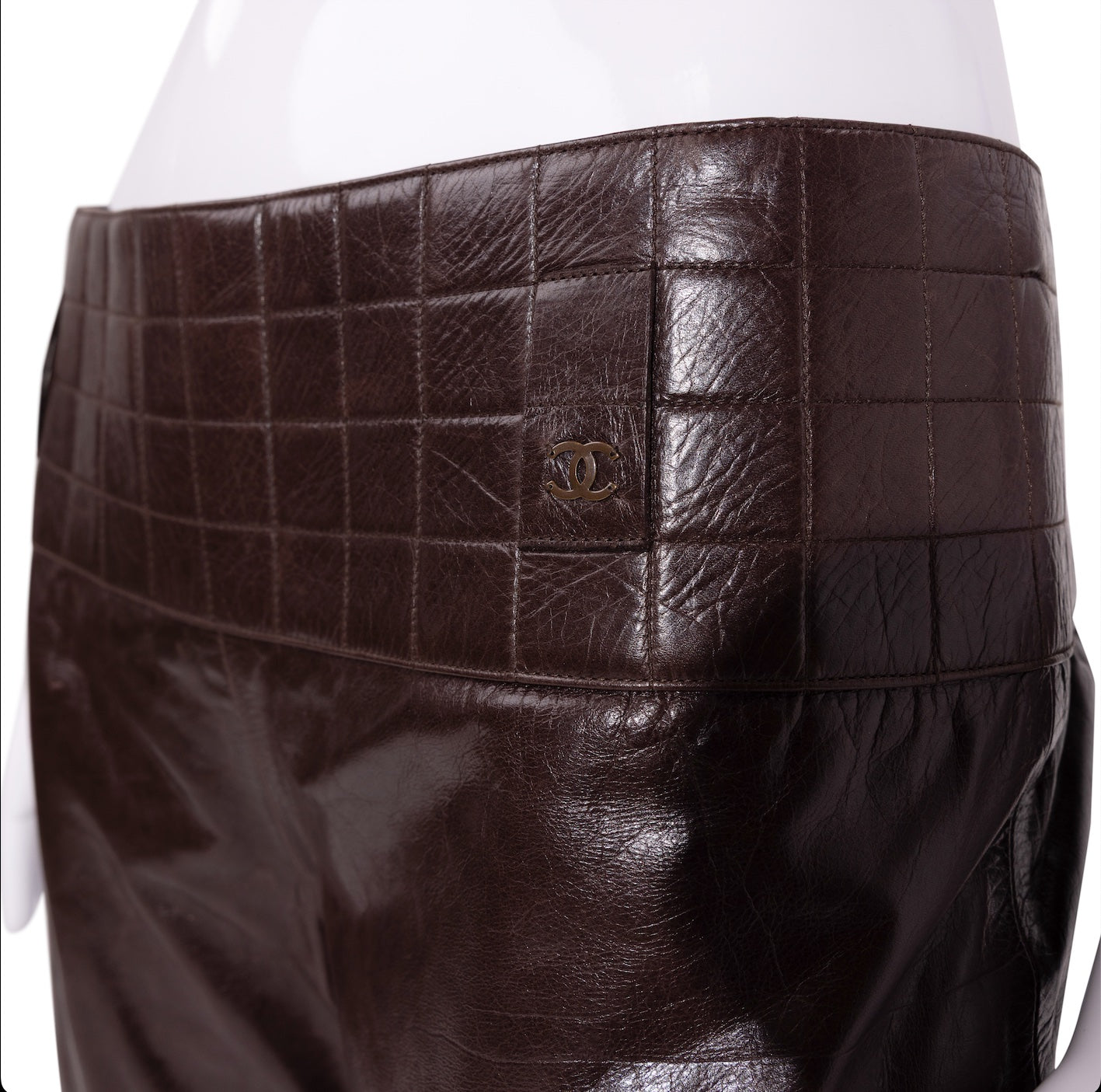 F/W 2002 Quilted Brown Leather Pants