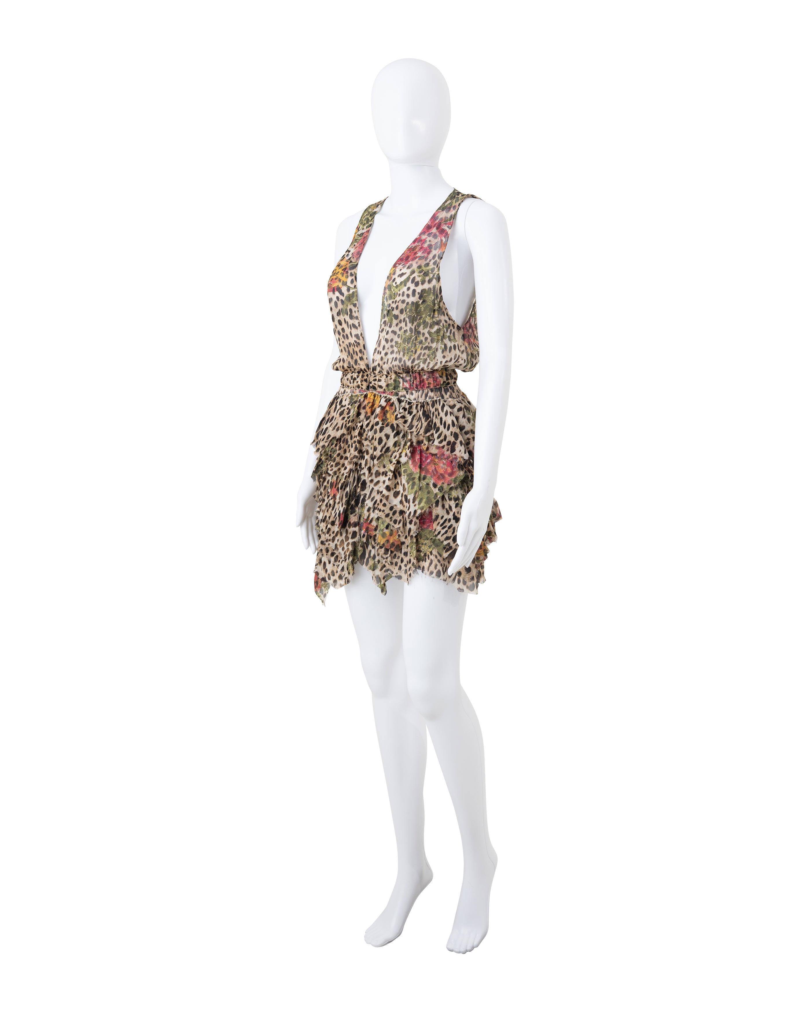 S/S 2002 Leopard & Floral Chiffon Mini Dress