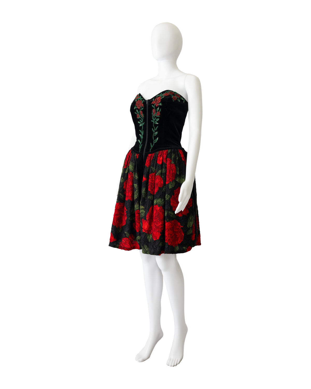 F/W 1991 Black Velvet Rose Strapless Dress