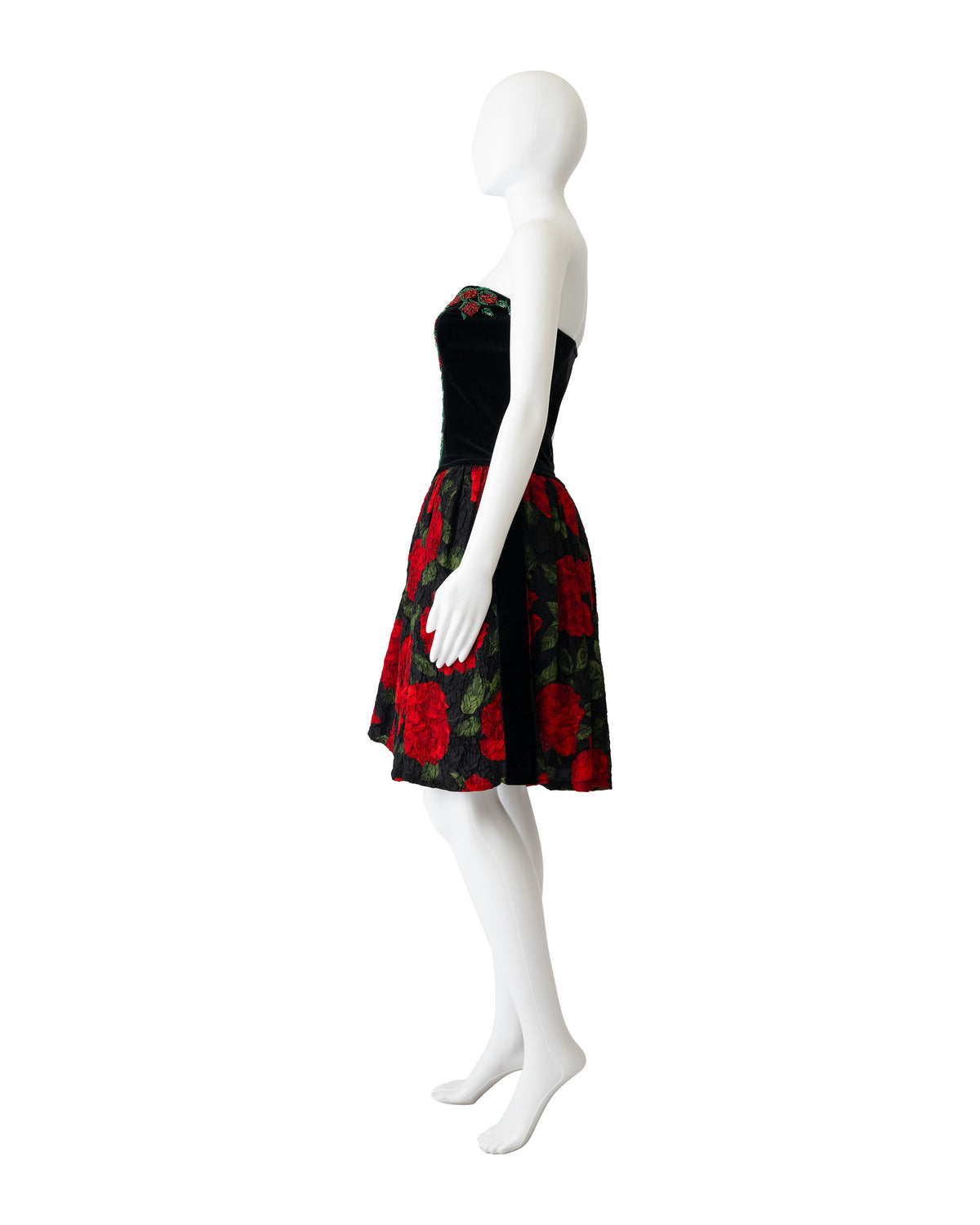 F/W 1991 Black Velvet Rose Strapless Dress