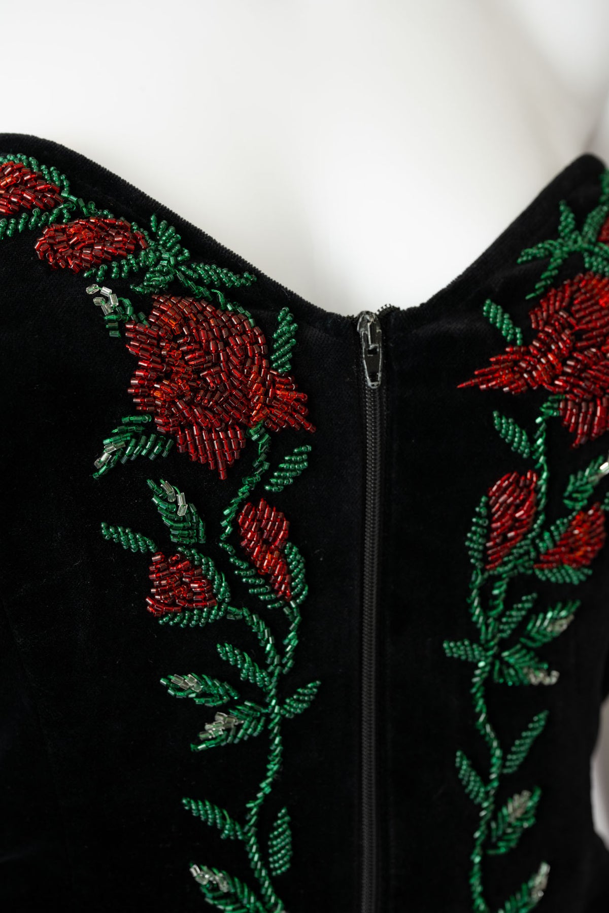 F/W 1991 Black Velvet Rose Strapless Dress