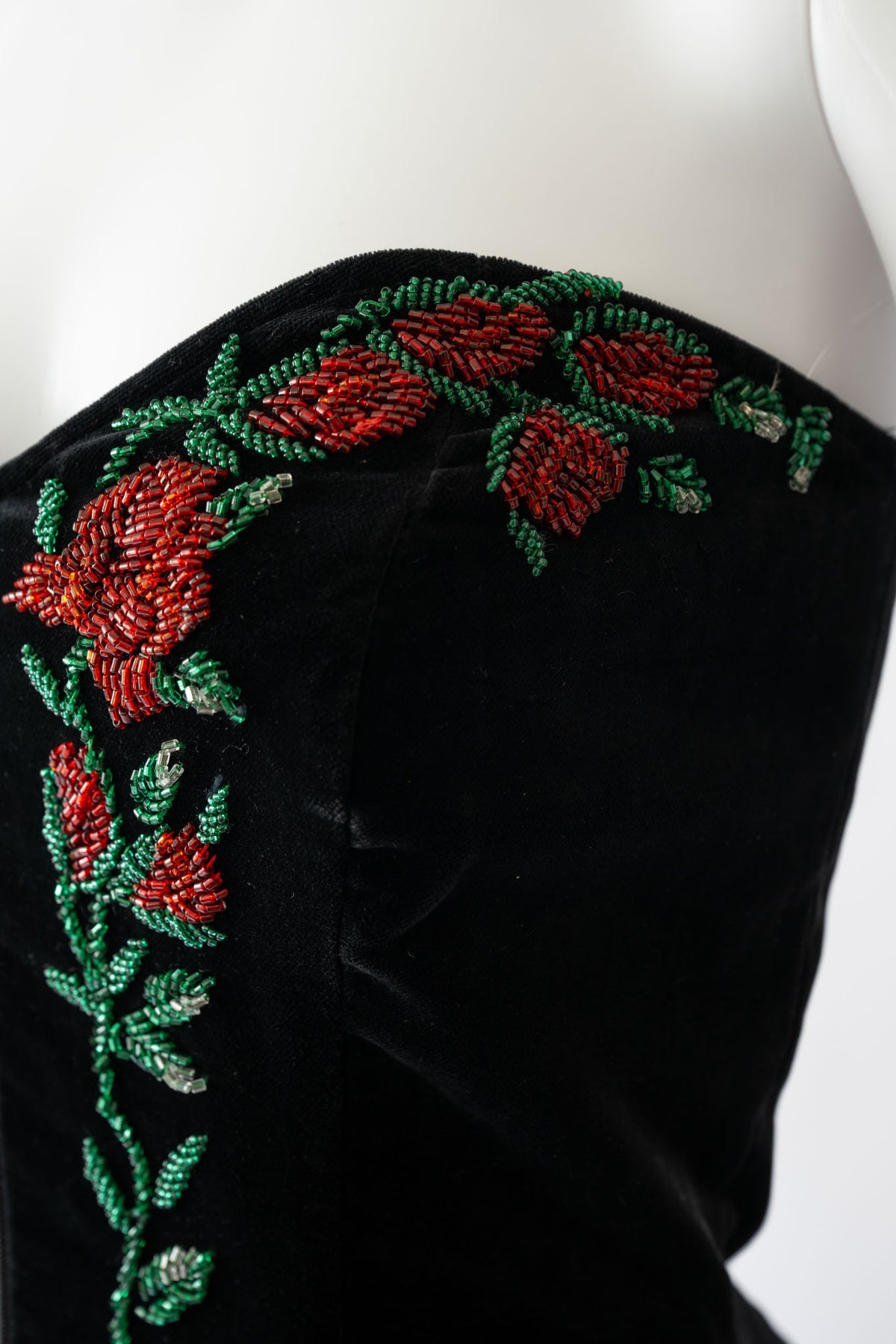 F/W 1991 Black Velvet Rose Strapless Dress