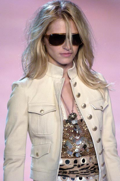 S/S 2005 Tan “Mirror Disc” Embellished Lace-Trim Skirt