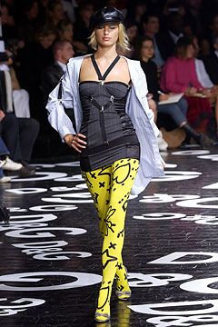 F/W 2003 Dark Grey Pinstripe Corset Dress with Suspenders
