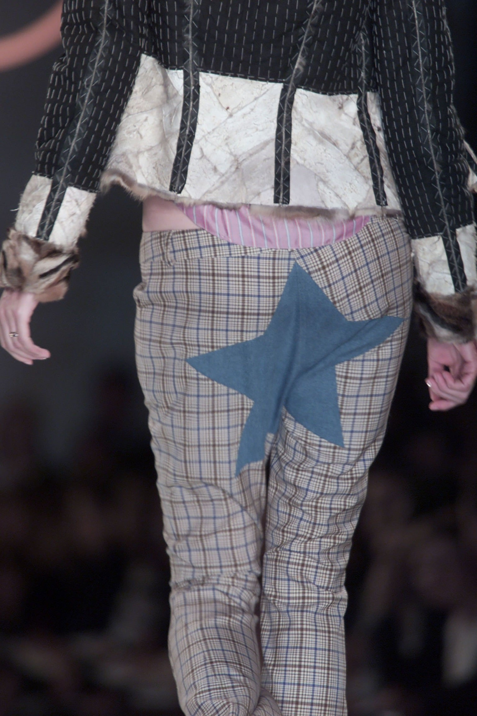 F/W 2001 Plaid Wool Trousers with Oversized Denim Star Patch