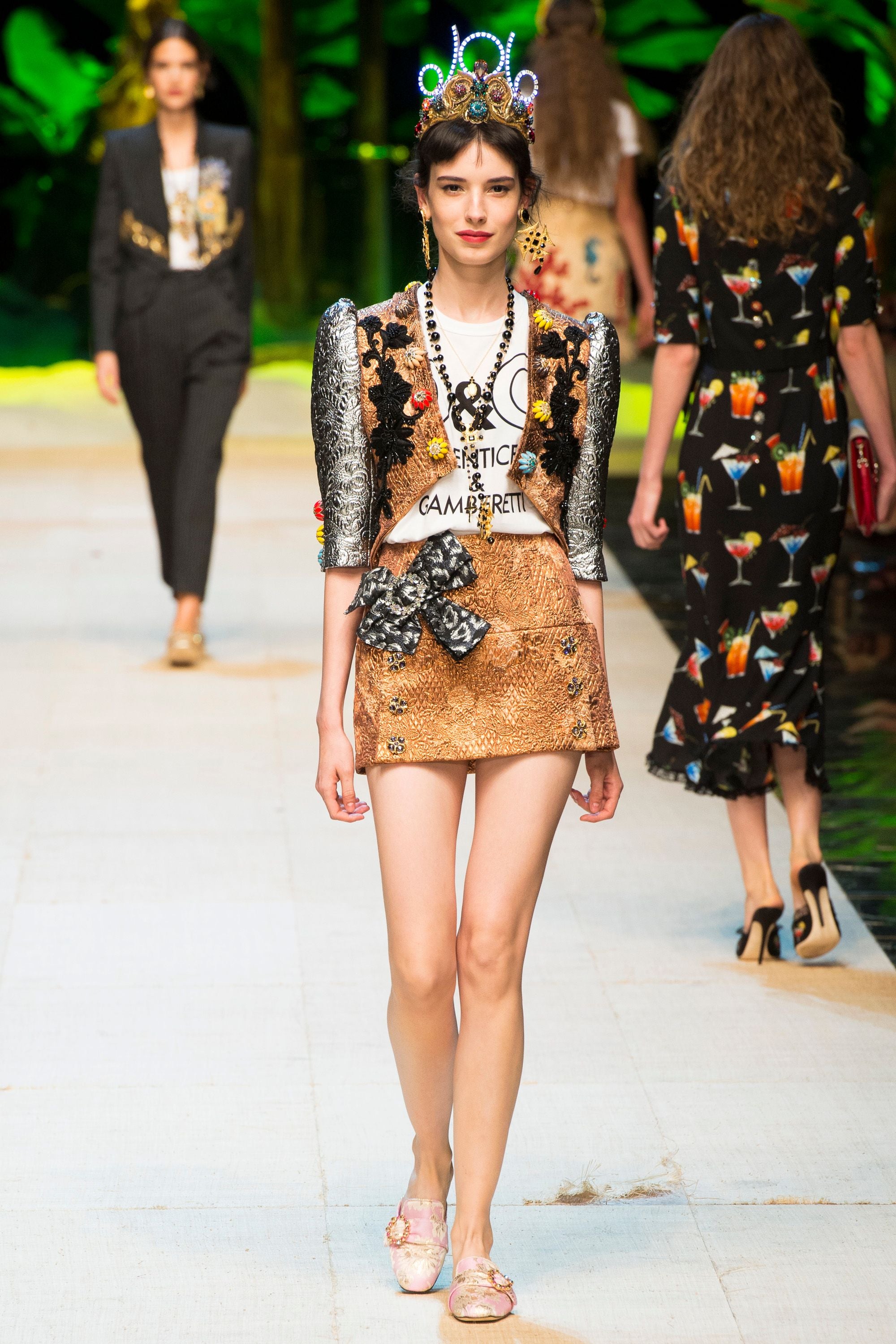 Bronze Quilted Embellished Mini Skirt with Jewel Bow