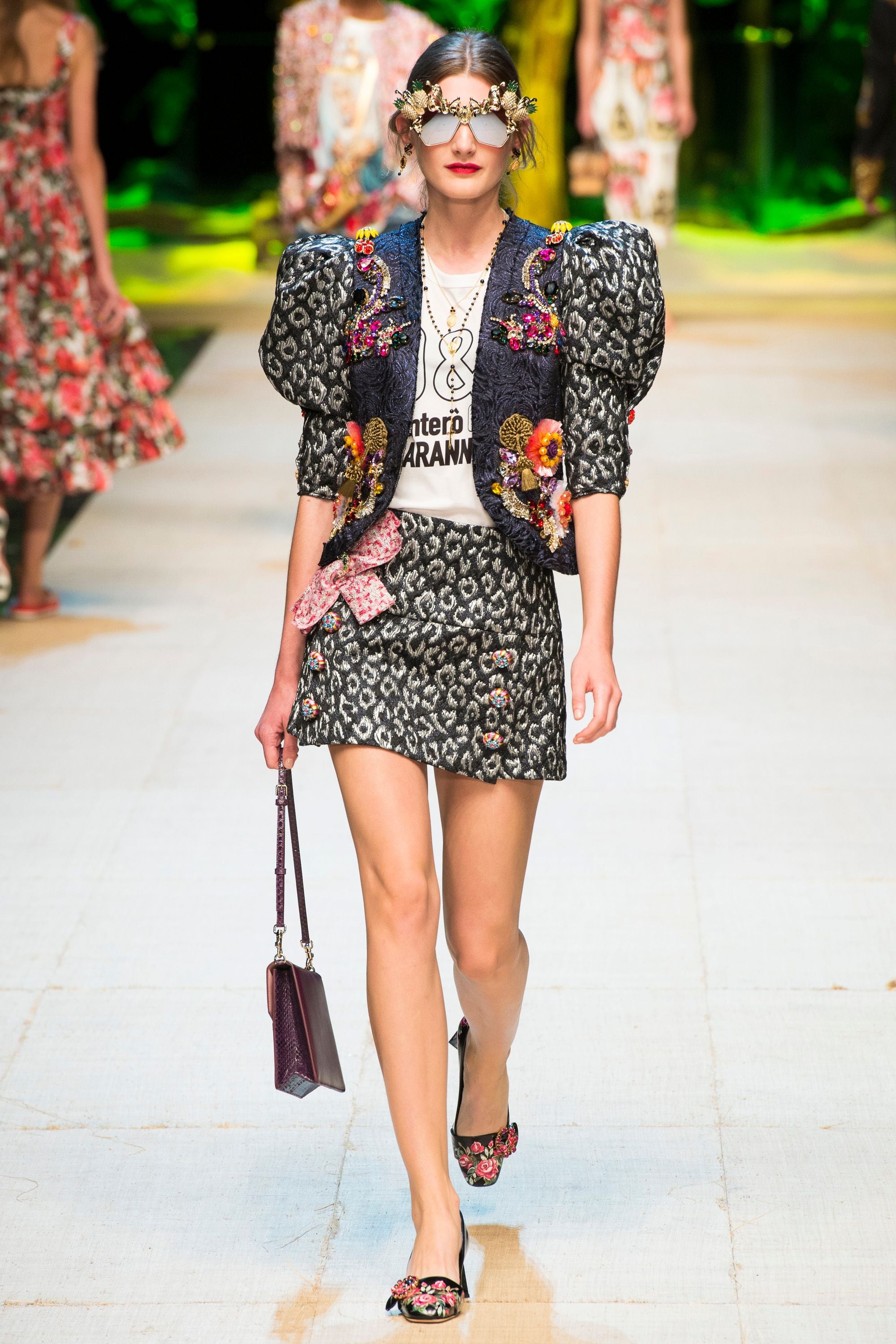 Bronze Quilted Embellished Mini Skirt with Jewel Bow